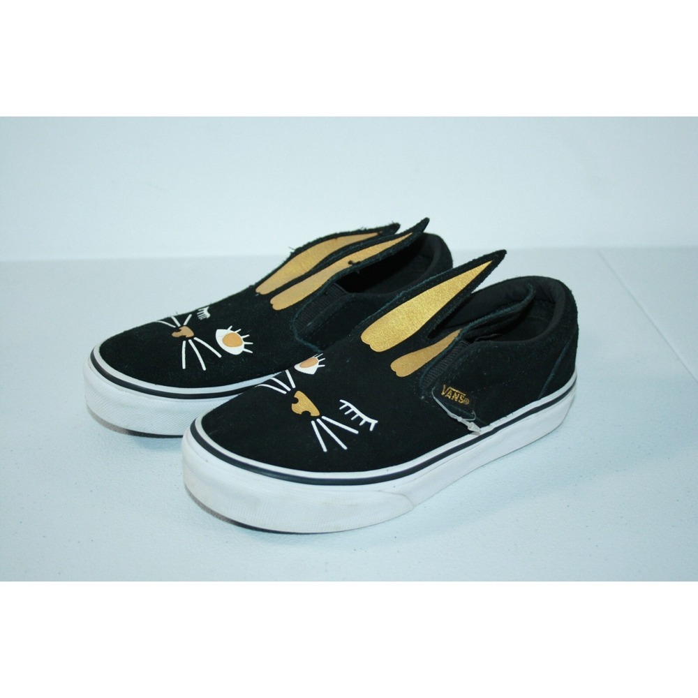 Vans Off The Wall Kids Youth Size 12 Slip On Black Rabbit Bunny Shoes Sneakers